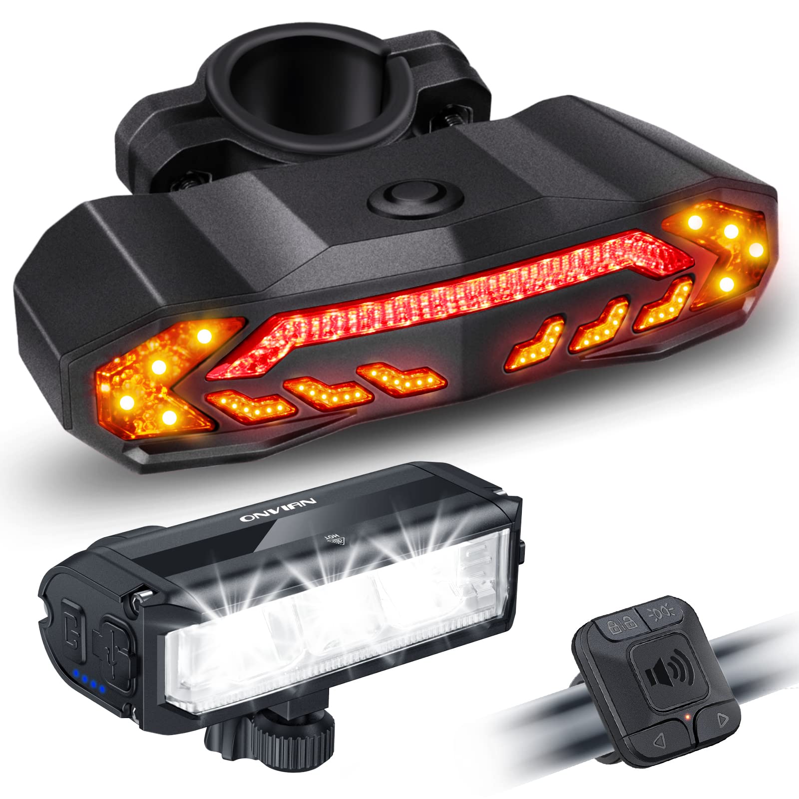 Rechargeable Bike Light Set – Turn Signals, Alarm, Waterproof