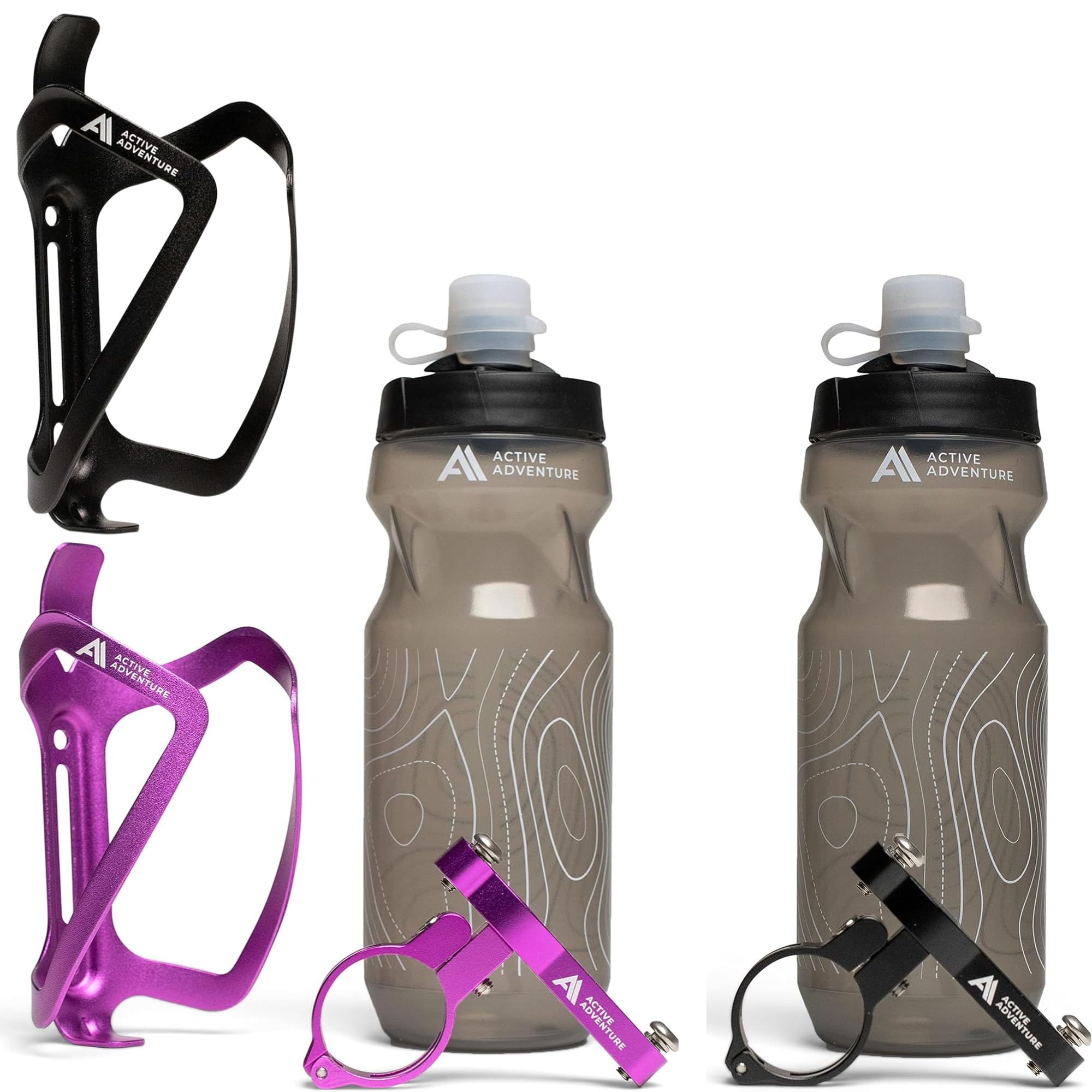 Bike Water Bottle Holder Combo (Black & Purple Cage)