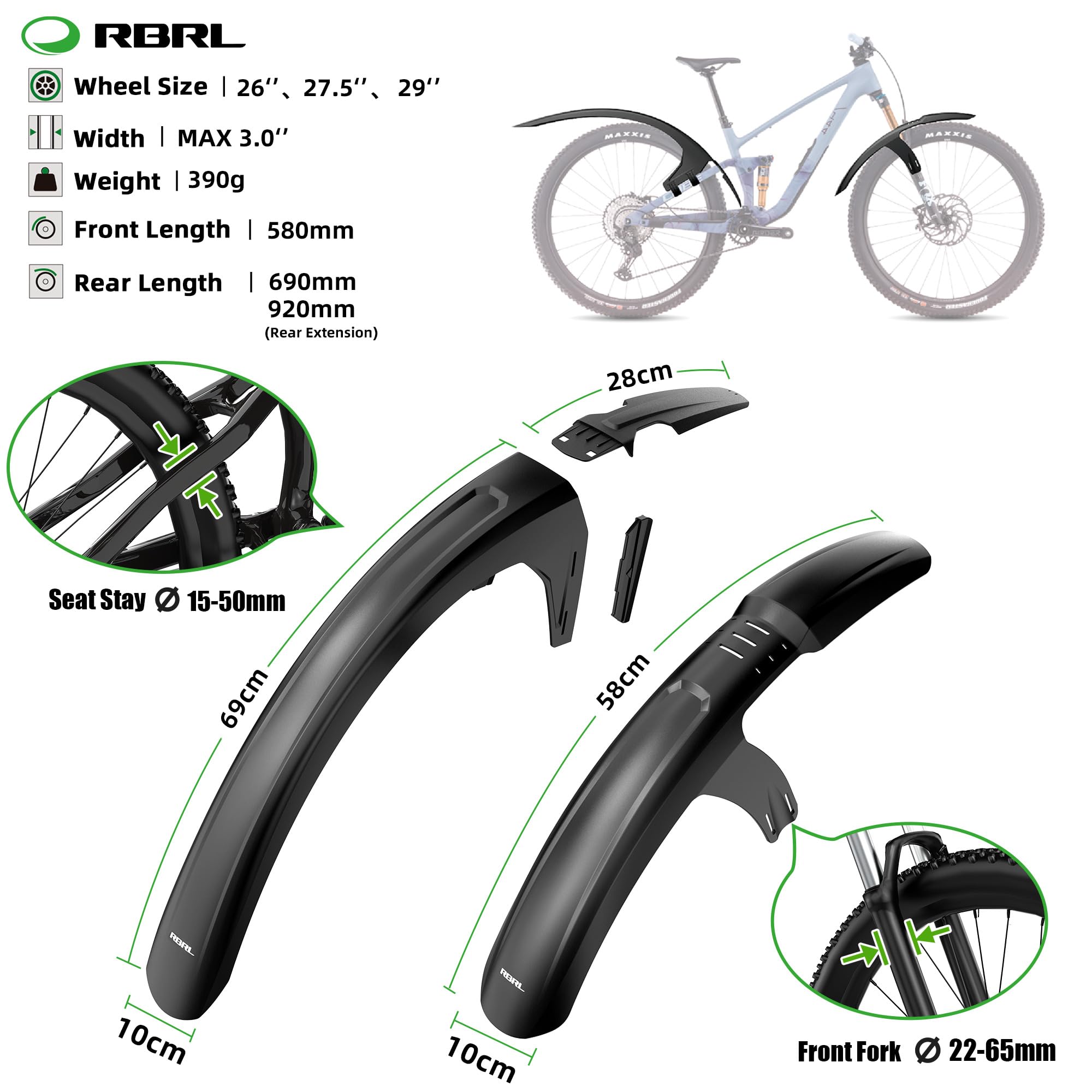 MTB & E-Bike Fender Set – Full Coverage Mud Guards