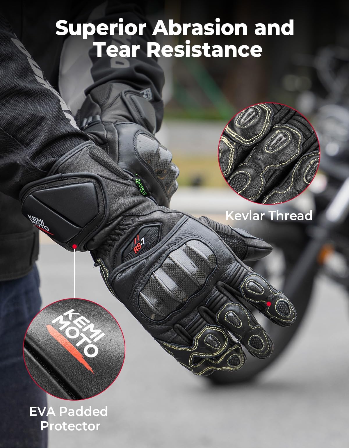Leather Motorcycle Gloves – Kevlar Knuckle Protection