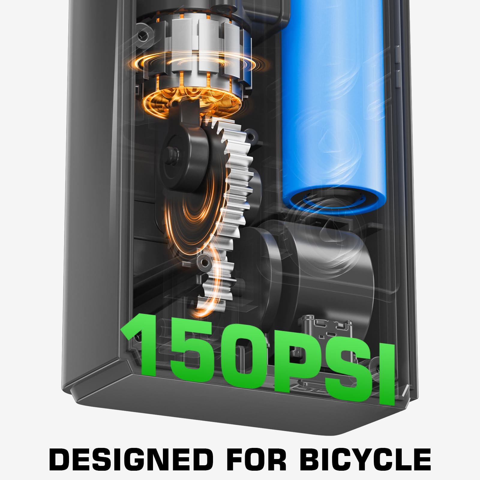 Mini Electric Bike Pump – 150 PSI with Headlight