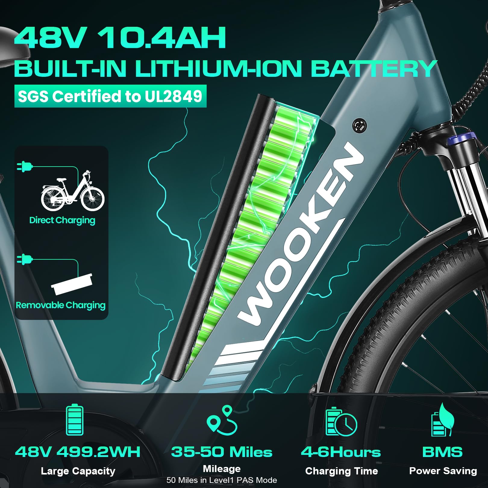 26" Step-Through Electric Bike – 1000W Motor, Removable Battery, 7-Speed