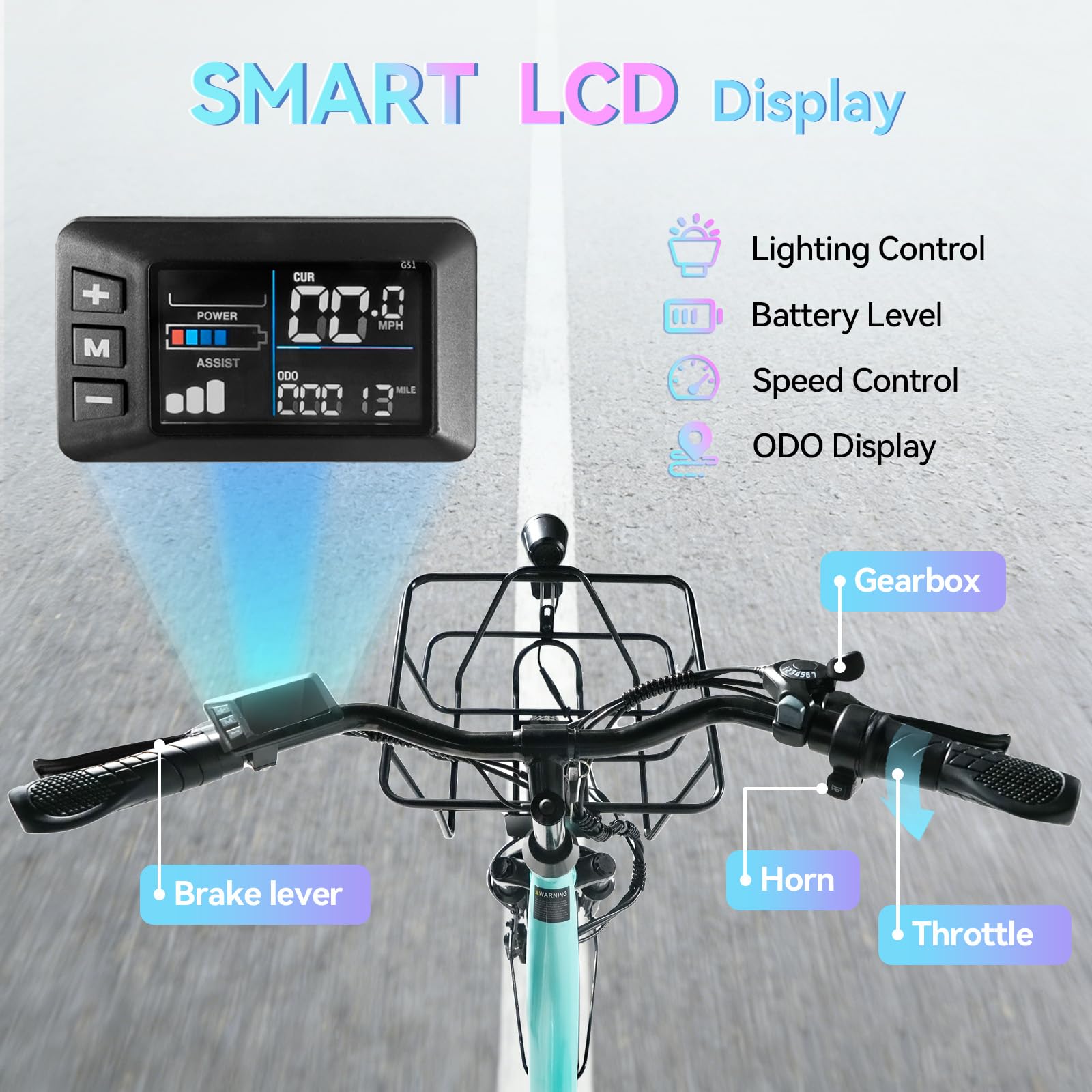 24" Electric Bike – 1000W Motor, 65-Mile Range, Step-Through Cruiser