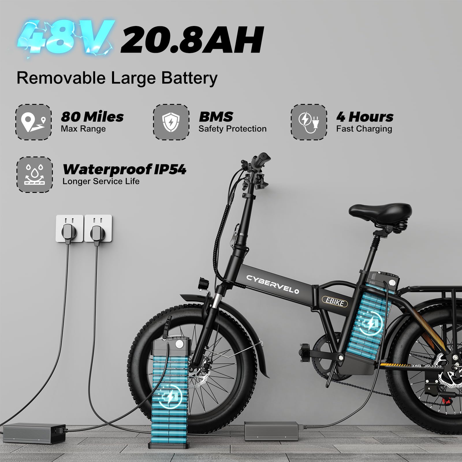 20" Folding Electric Bike – 1000W, 80-Mile Range, Fat Tire
