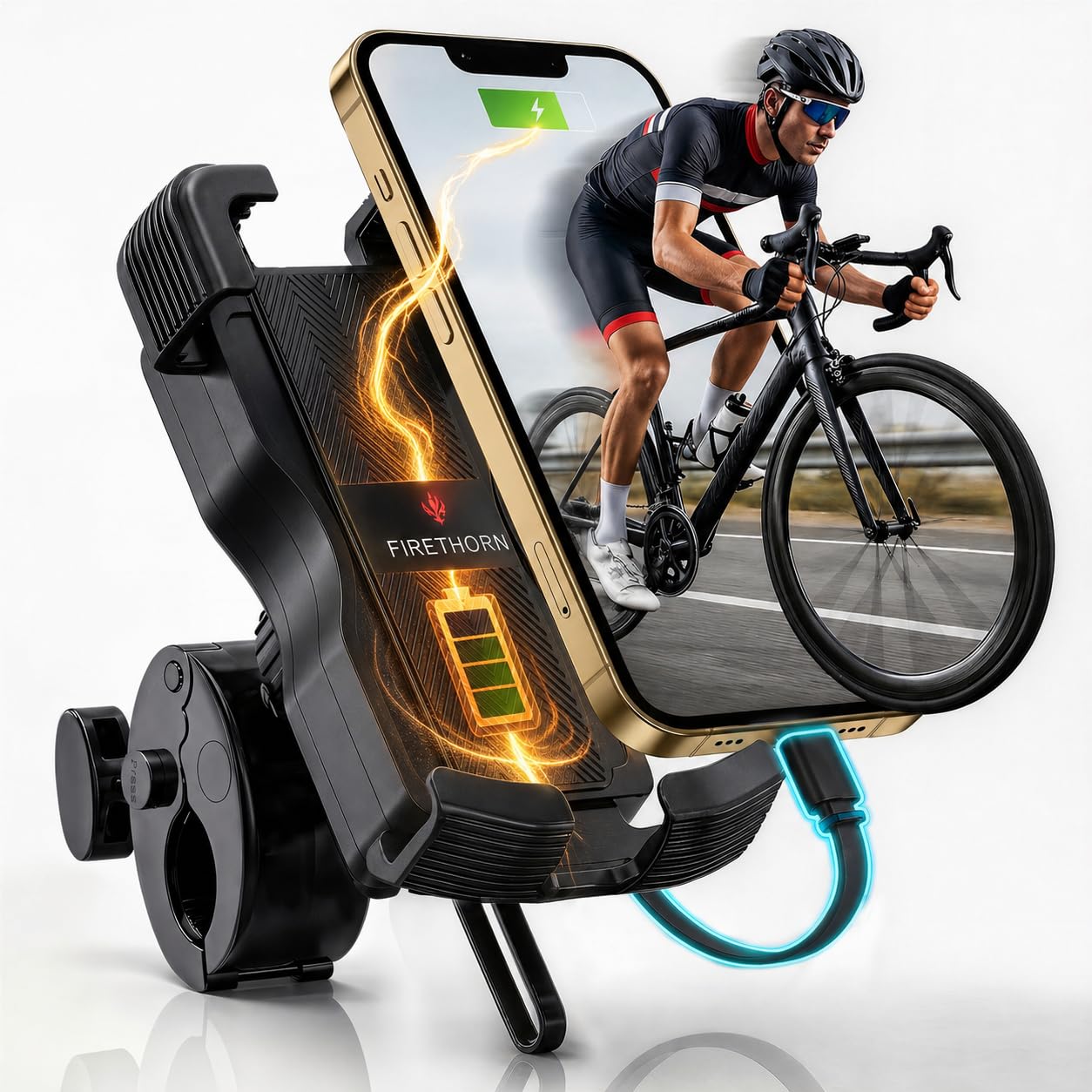 Bike Phone Holder – 5000mAh Rechargeable Mount