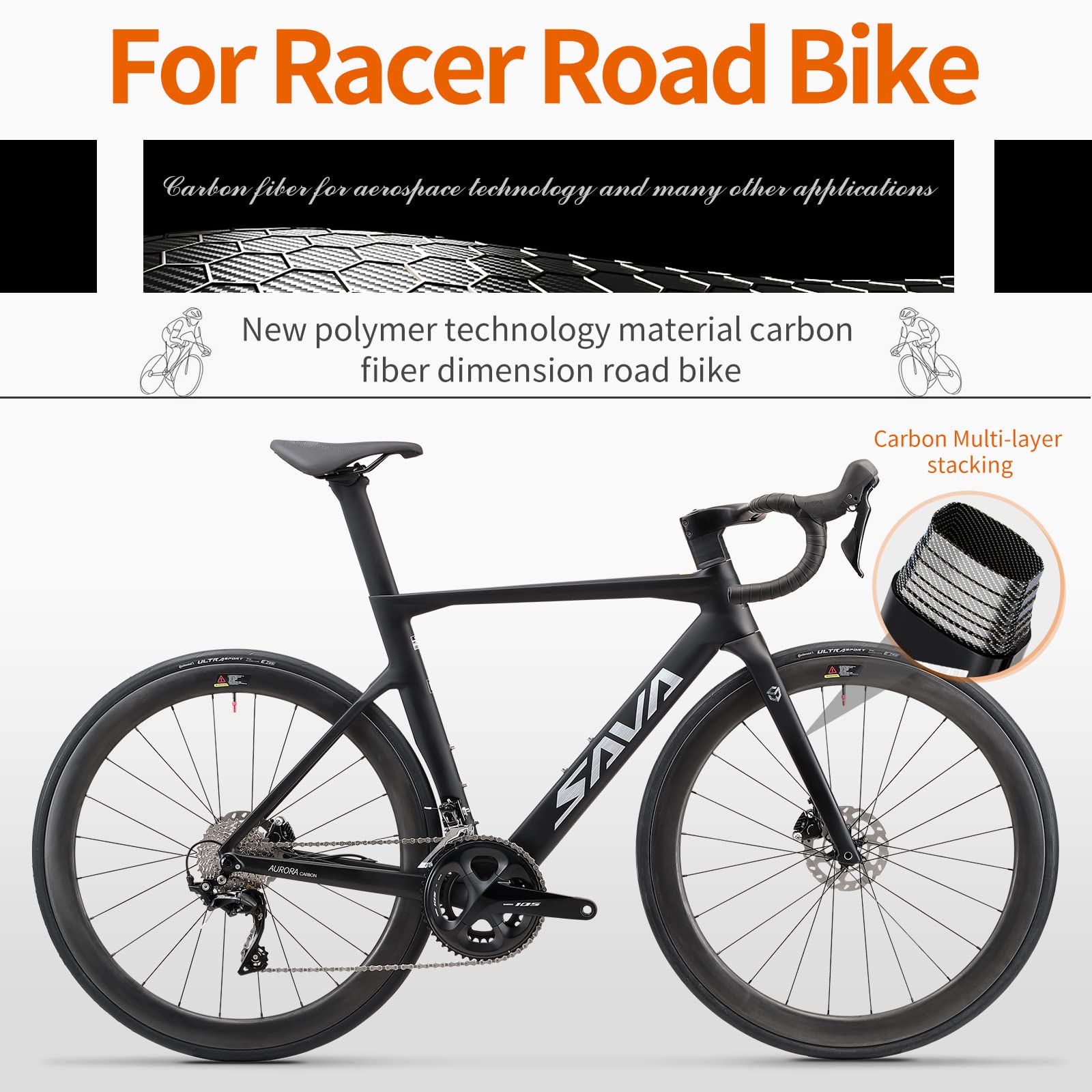 T800 Carbon Road Bike – Shimano 105, 22-Speed, Disc Brakes