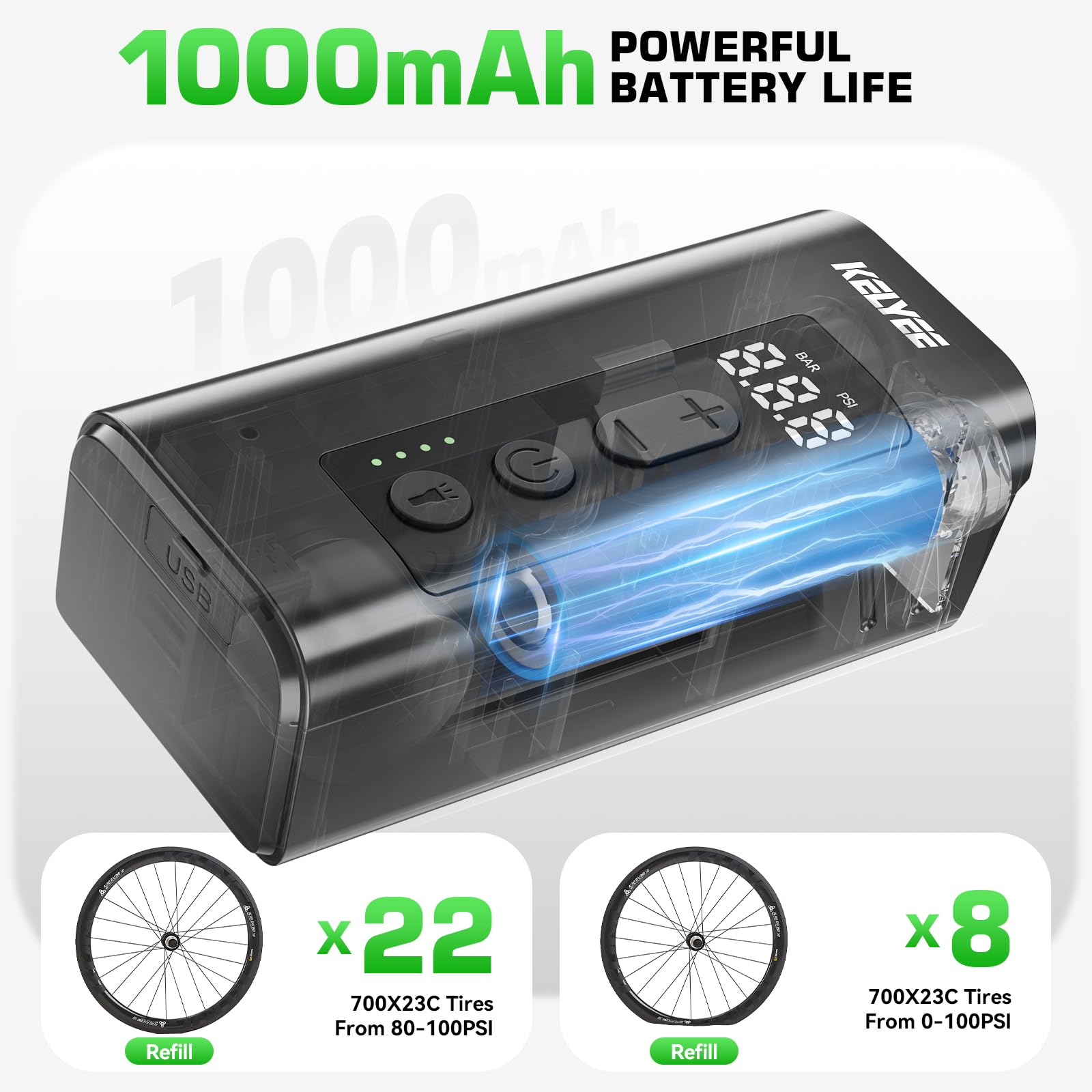 Mini Electric Bike Pump – 150 PSI with Headlight