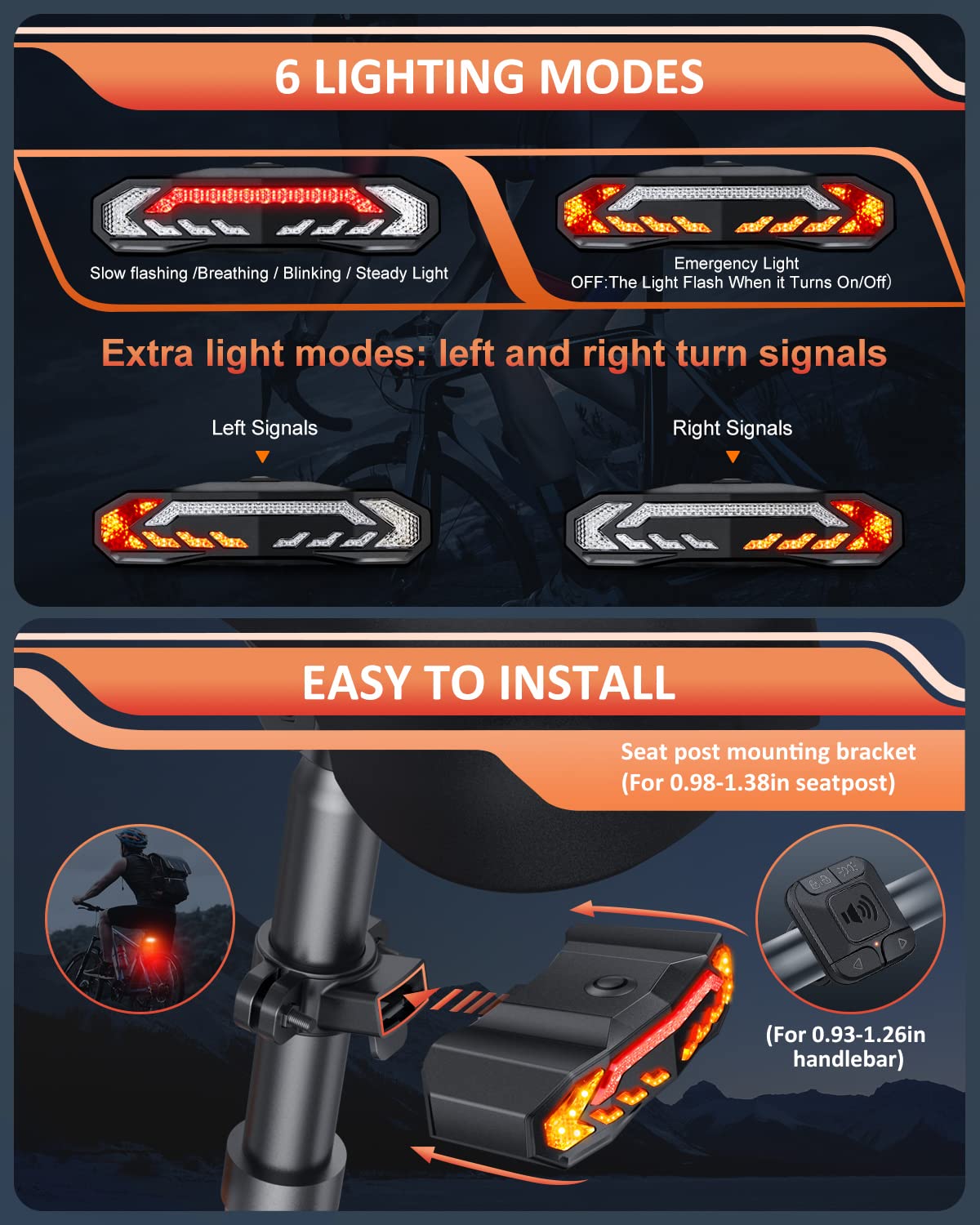 Rechargeable Bike Light Set – Turn Signals, Alarm, Waterproof