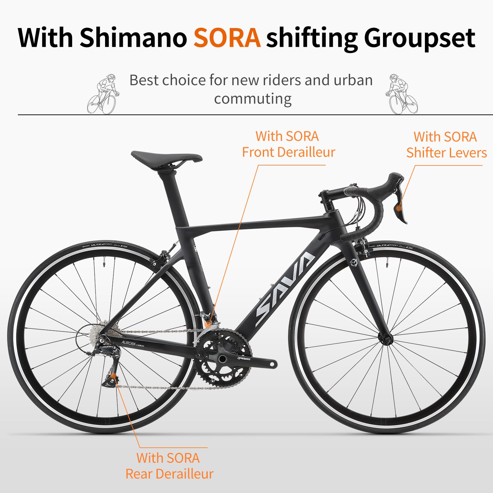 Carbon Road Bike – Shimano SORA 18-Speed, Lightweight Frame