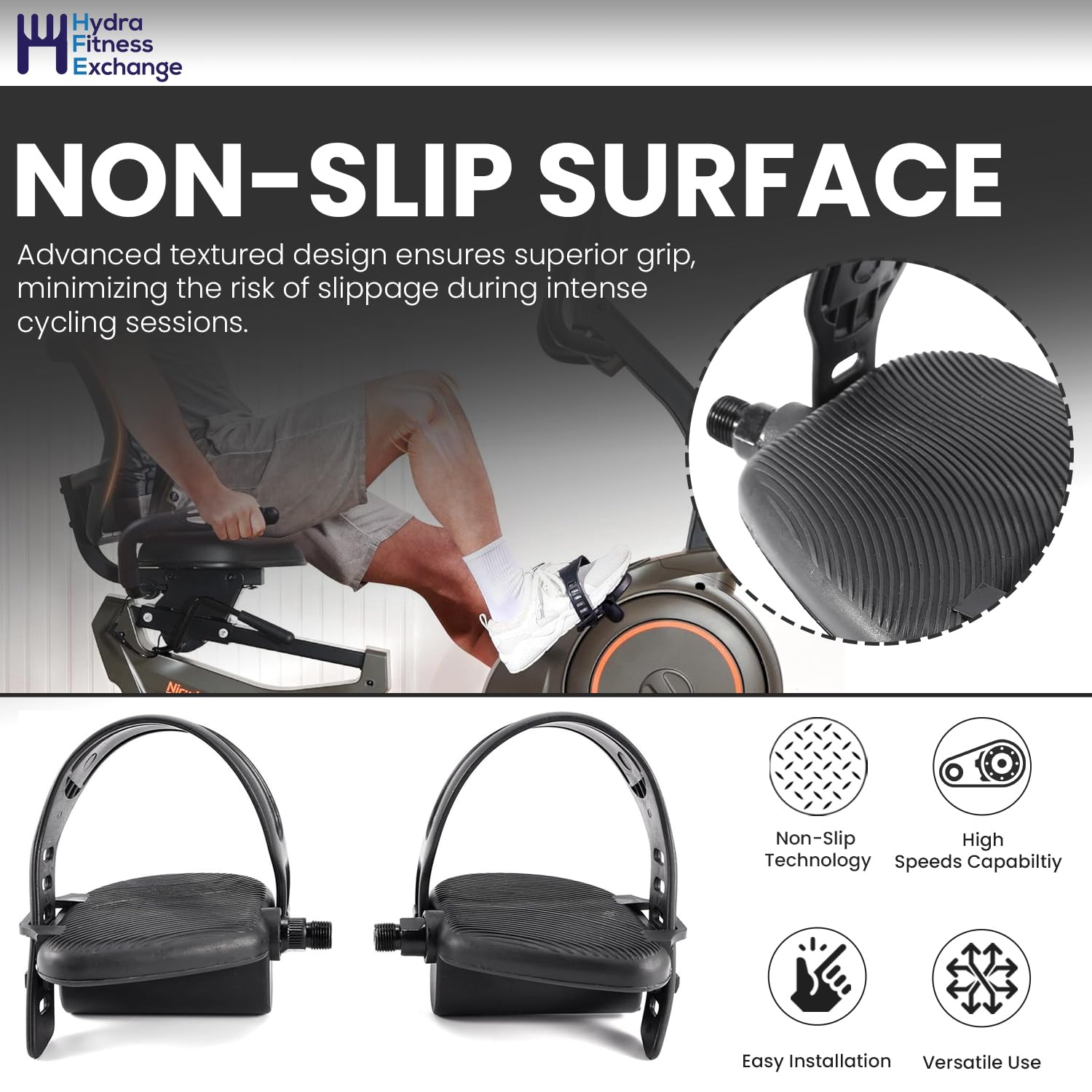 Exercise Bike Pedals – Replacement Pair with Straps