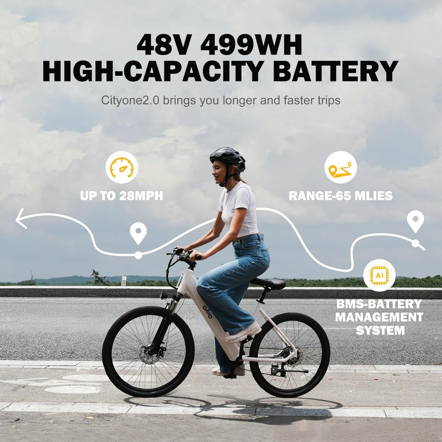 26" Electric Bike – 1200W Motor, 65-Mile Range, 28MPH