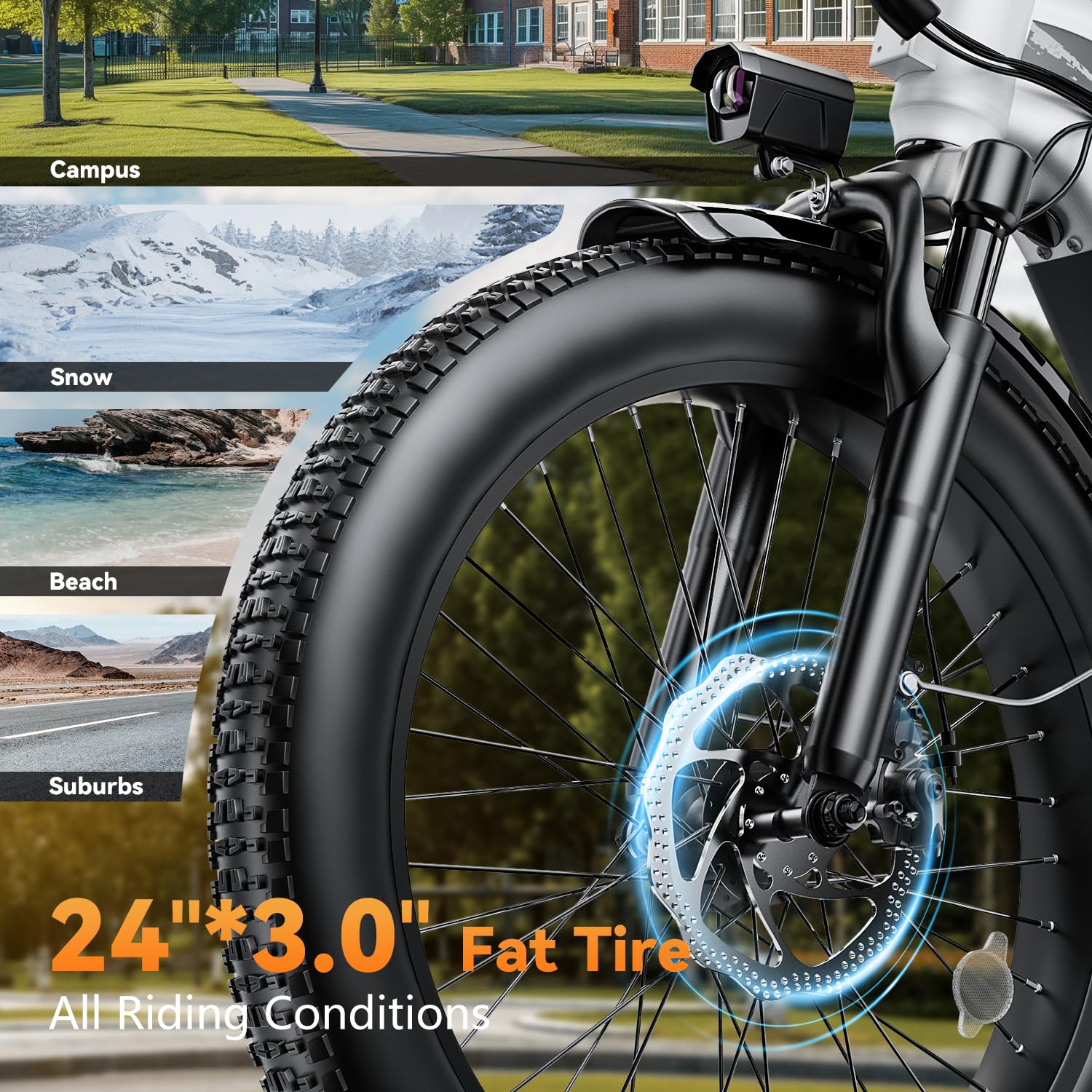 24" Fat Tire Electric Bike – 1500W, Step-Through, Removable Battery