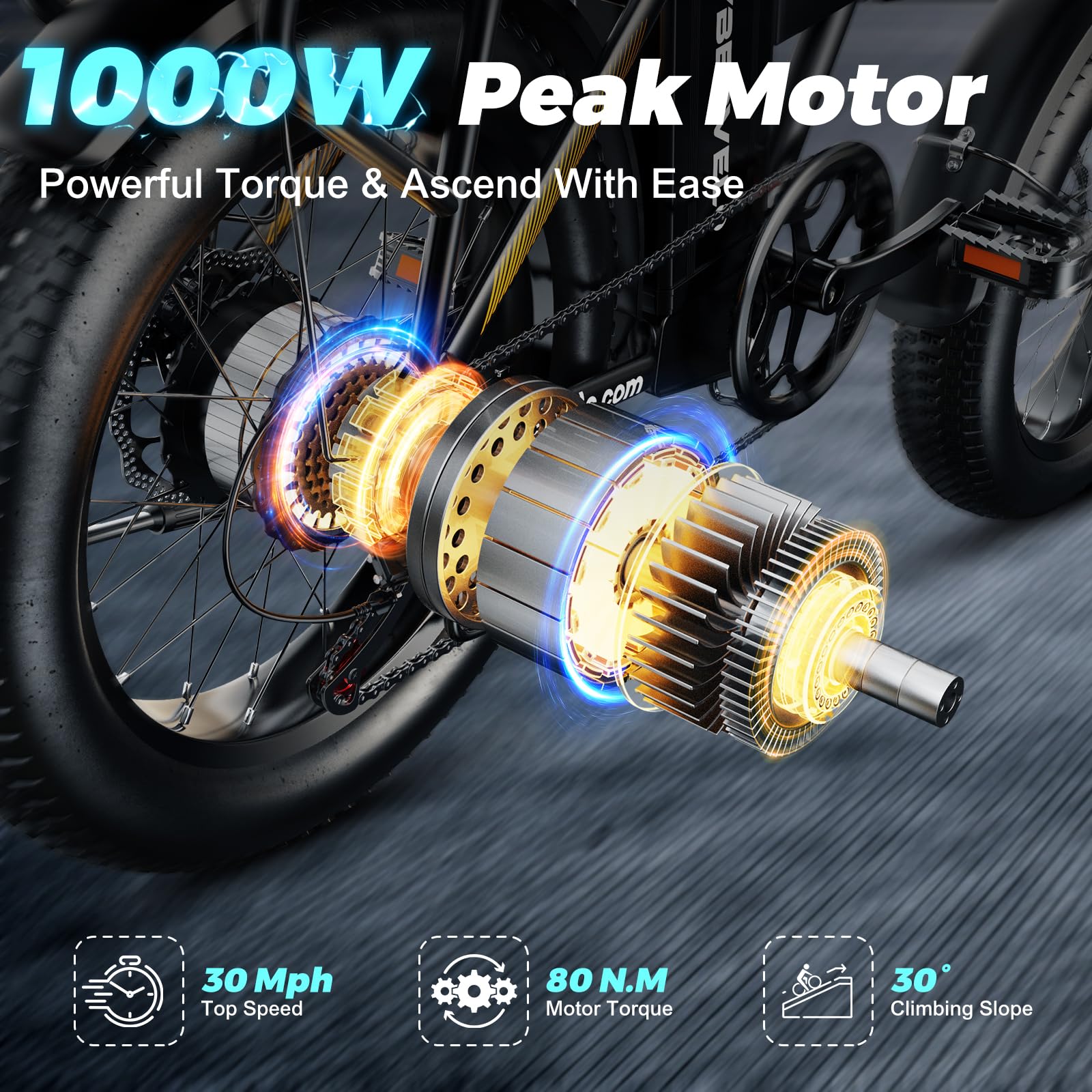 20" Folding Electric Bike – 1000W, 80-Mile Range, Fat Tire