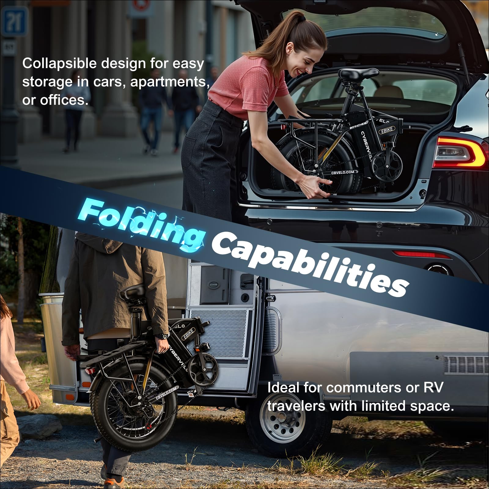 20" Folding Electric Bike – 1000W, 80-Mile Range, Fat Tire