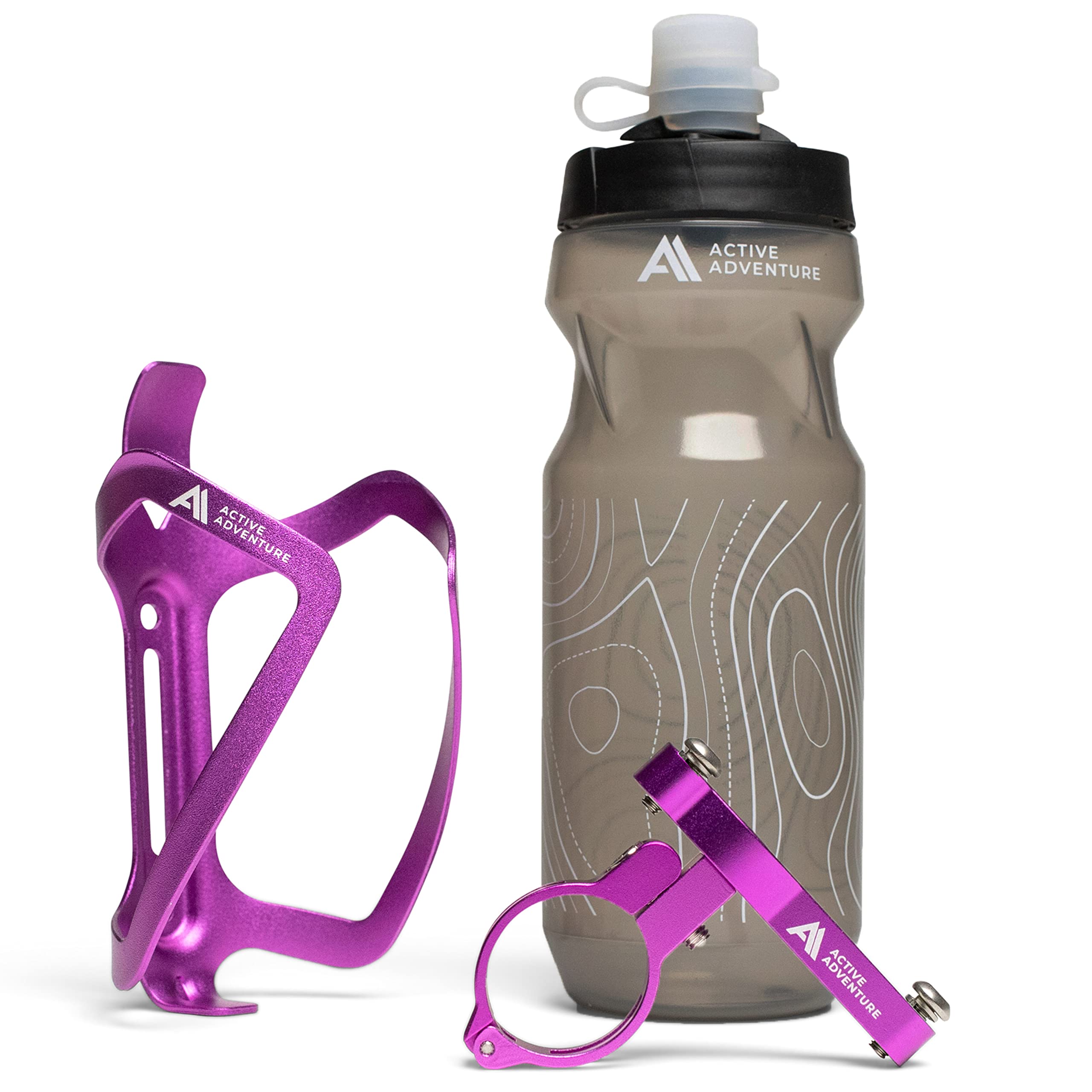 Bike Water Bottle Holder Combo (Black & Purple Cage)